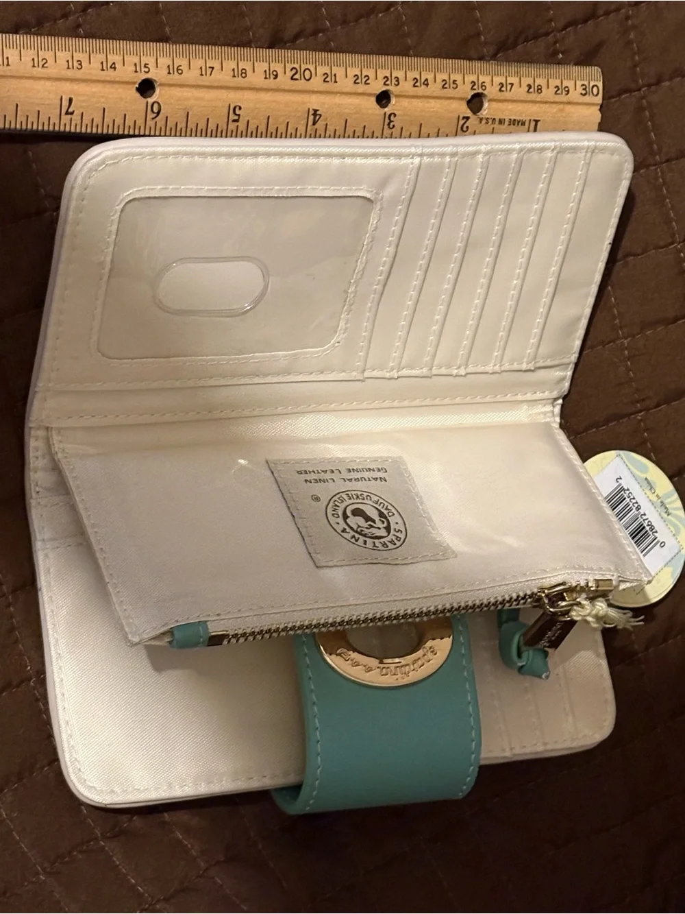 Spartina 449 Brown & White Pattern Wallet with Aqua Snap